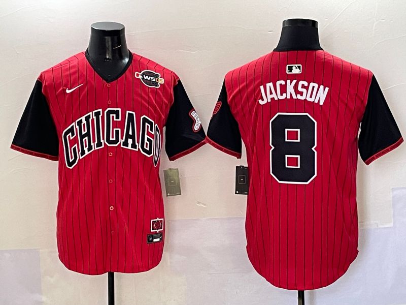 Men Chicago White Sox #8 Jackson Red Stripe Joint Name Nike 2025 MLB Jersey style 6->chicago white sox->MLB Jersey